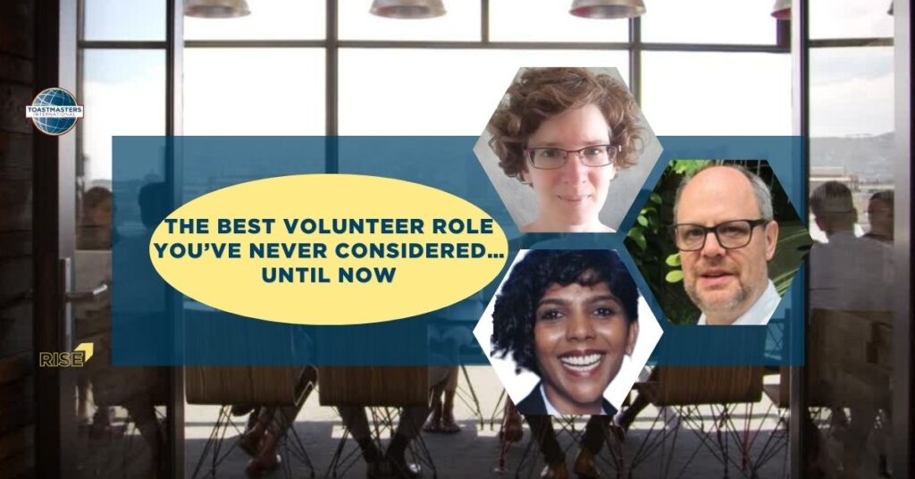 Office background with three face images—two women and one man—framing the article title “The Best Volunteer Role You’ve Never Considered.”