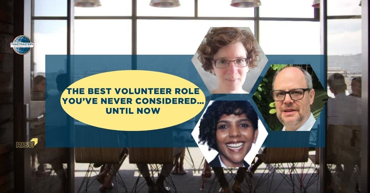 Office background with three face images—two women and one man—framing the article title “The Best Volunteer Role You’ve Never Considered.”